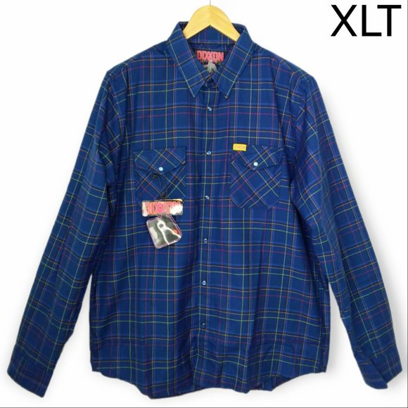 Dixxon Flannel Co Toru Snap Button Shirt Size XL Tall Blue Yellow Pink Plaid NWT